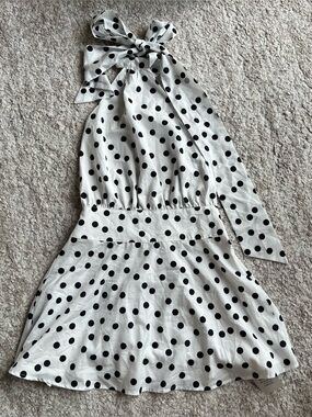 Polka Dot Halter Mini Dress in White & Black